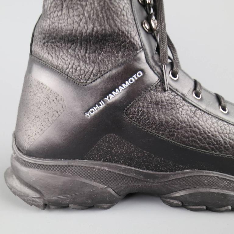 Men's Y-3 YOHJI YAMAMOTO Size 12 Black Leather Tall Combat Boots at 1stDibs | mens tall combat 