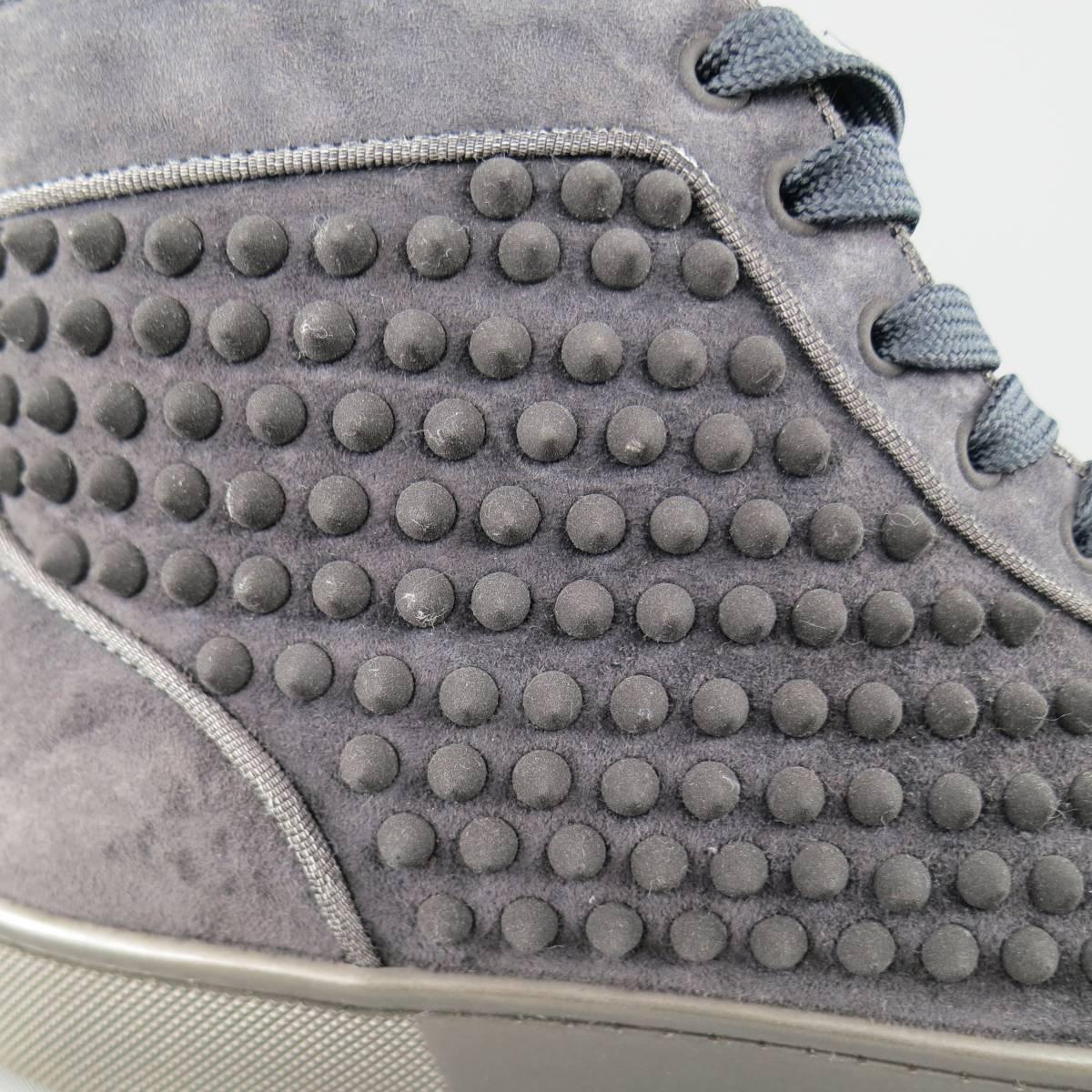 Gray Men's CHRISTIAN LOUBOUTIN Size 8 Charcoal Suede Louis Spike High Top Sneakers