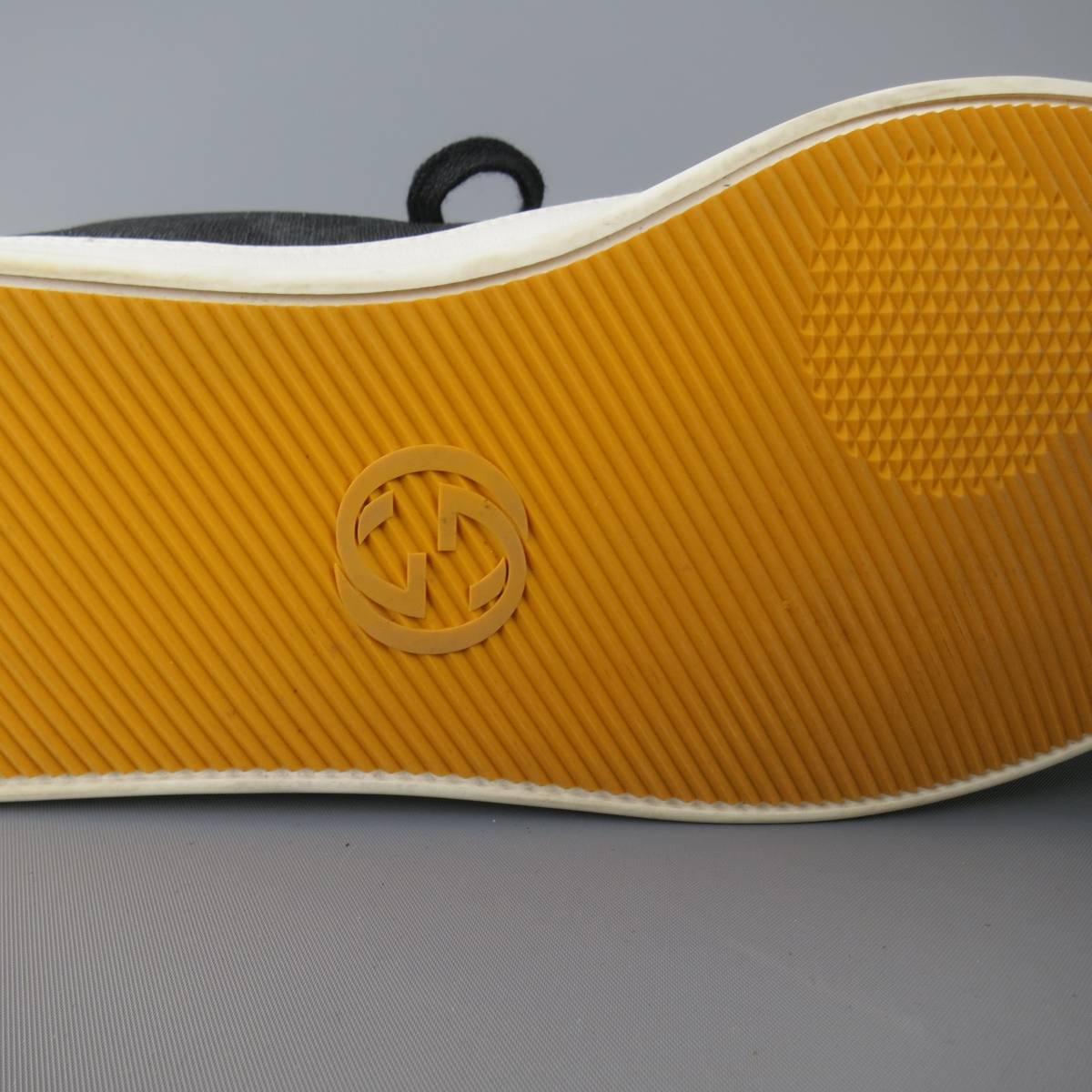 Men's GUCCI Size 13.5 White & Yellow Navy Monogram Leather High Top Sneakers 3