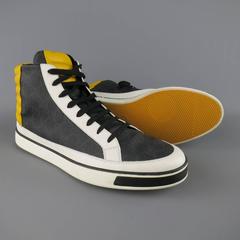 Men's GUCCI Size 13.5 White & Yellow Navy Monogram Leather High Top Sneakers