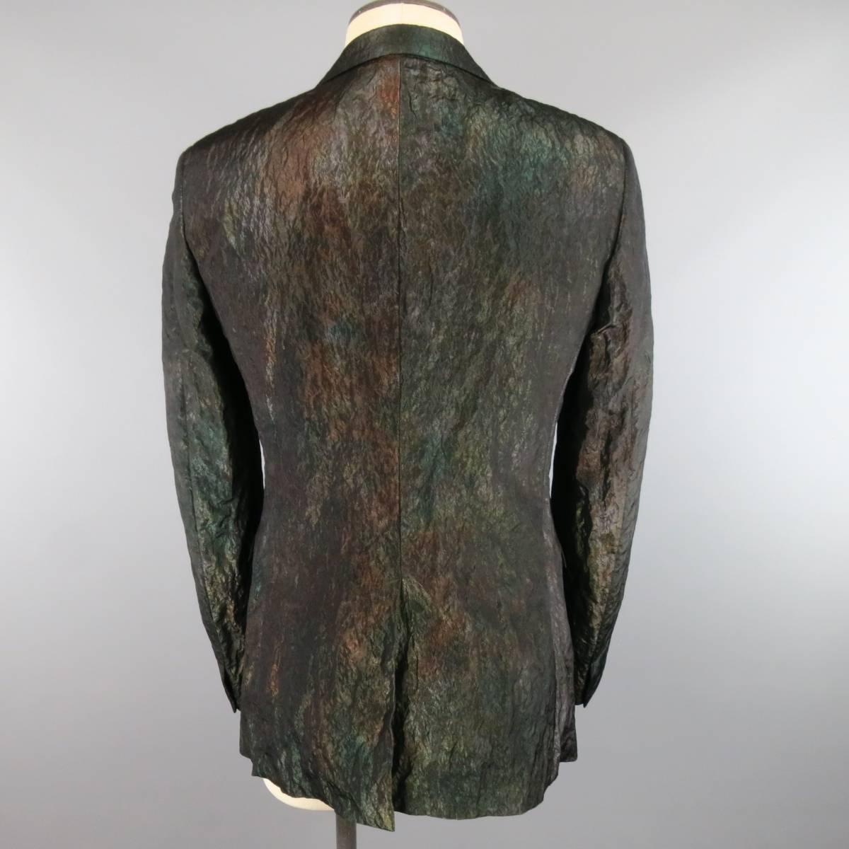 Men's JIL SANDER 40 Regular Iridescent Green Textured 2 Button Sport Coat 3