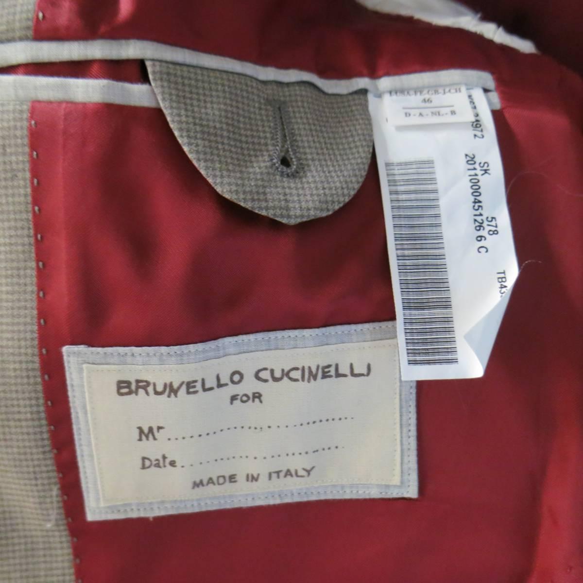 Men's BRUNELLO CUCINELLI 36 Houndstooth Taupe Cotton 3 Button Sport Coat 3