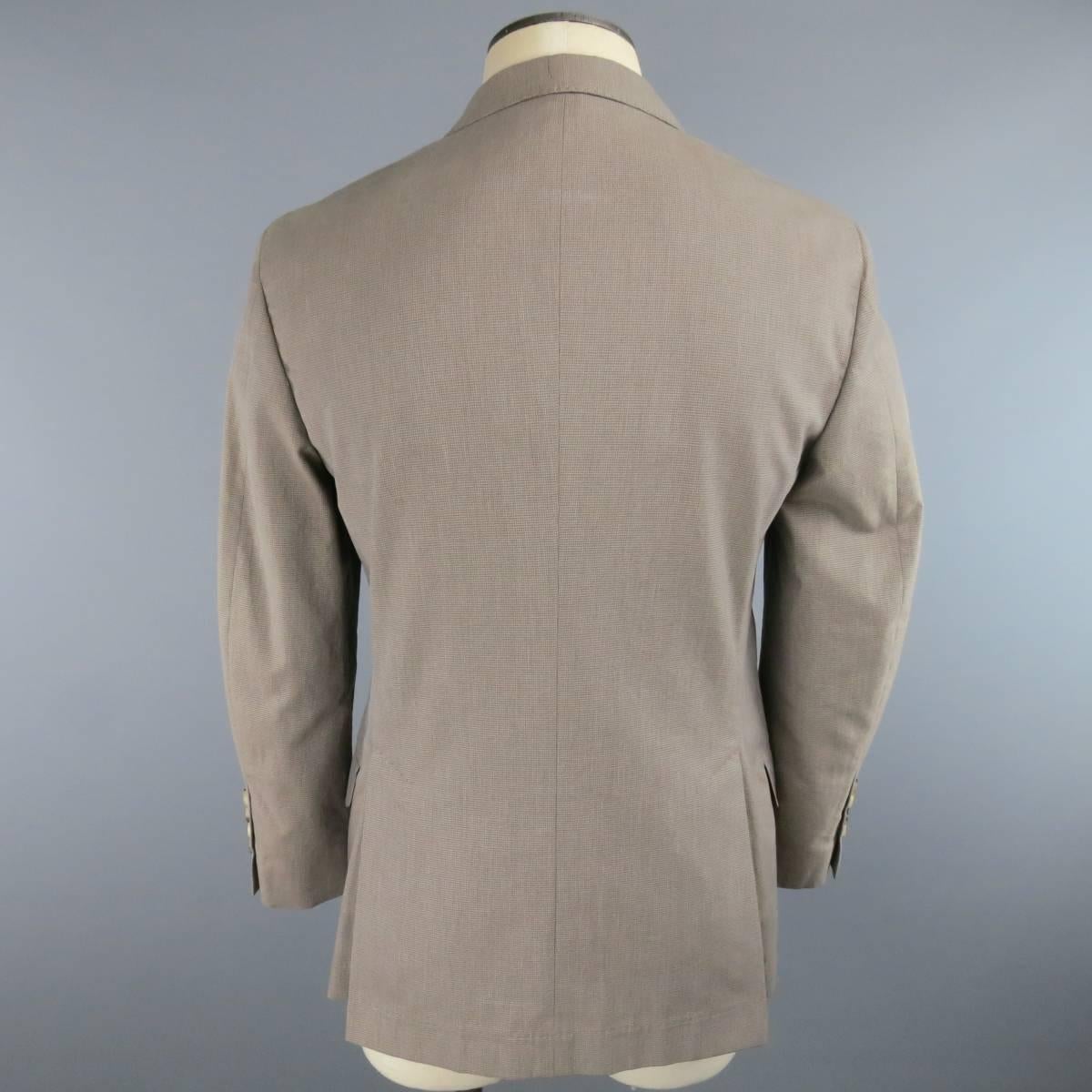 Men's BRUNELLO CUCINELLI 36 Houndstooth Taupe Cotton 3 Button Sport Coat In Excellent Condition In San Francisco, CA