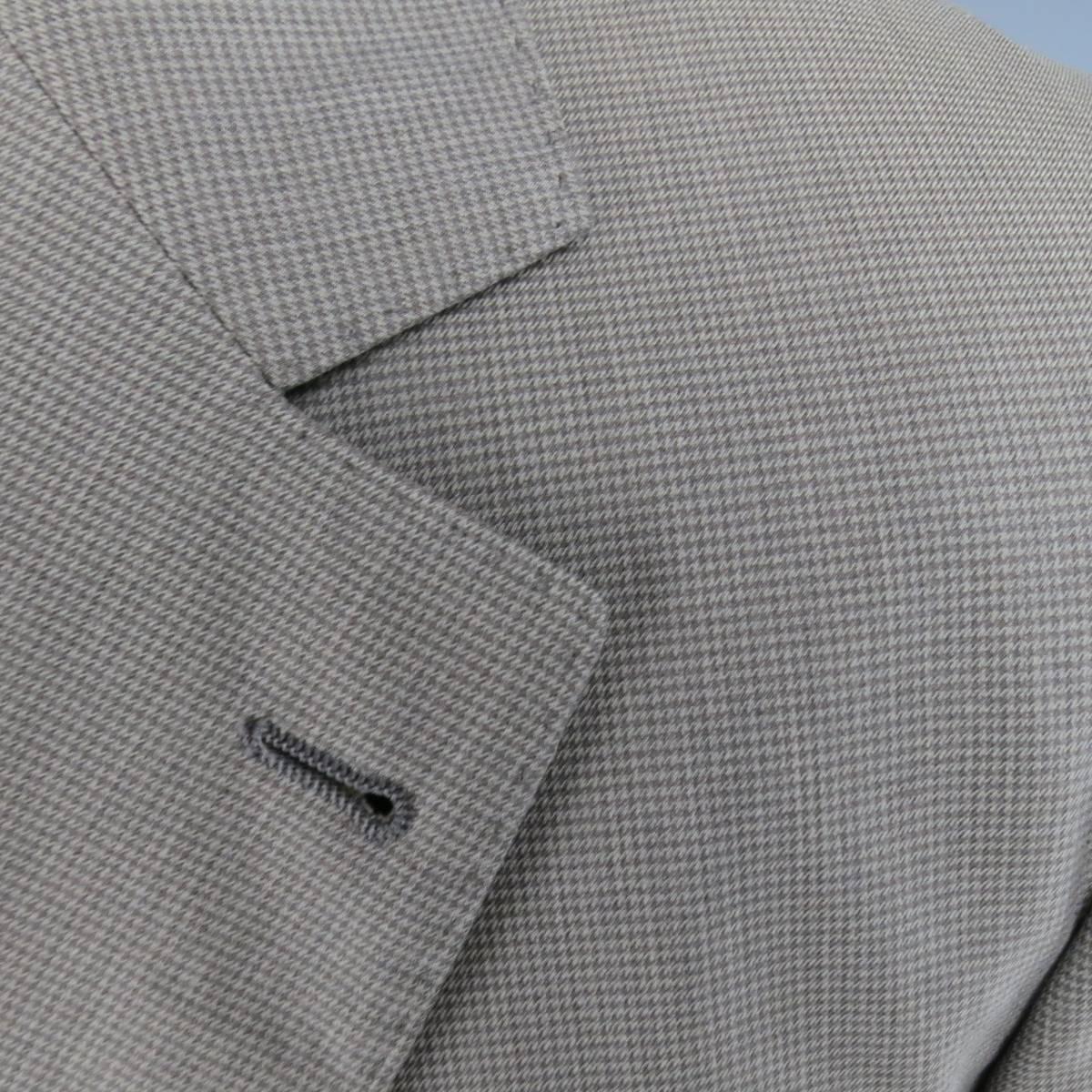Gray Men's BRUNELLO CUCINELLI 36 Houndstooth Taupe Cotton 3 Button Sport Coat