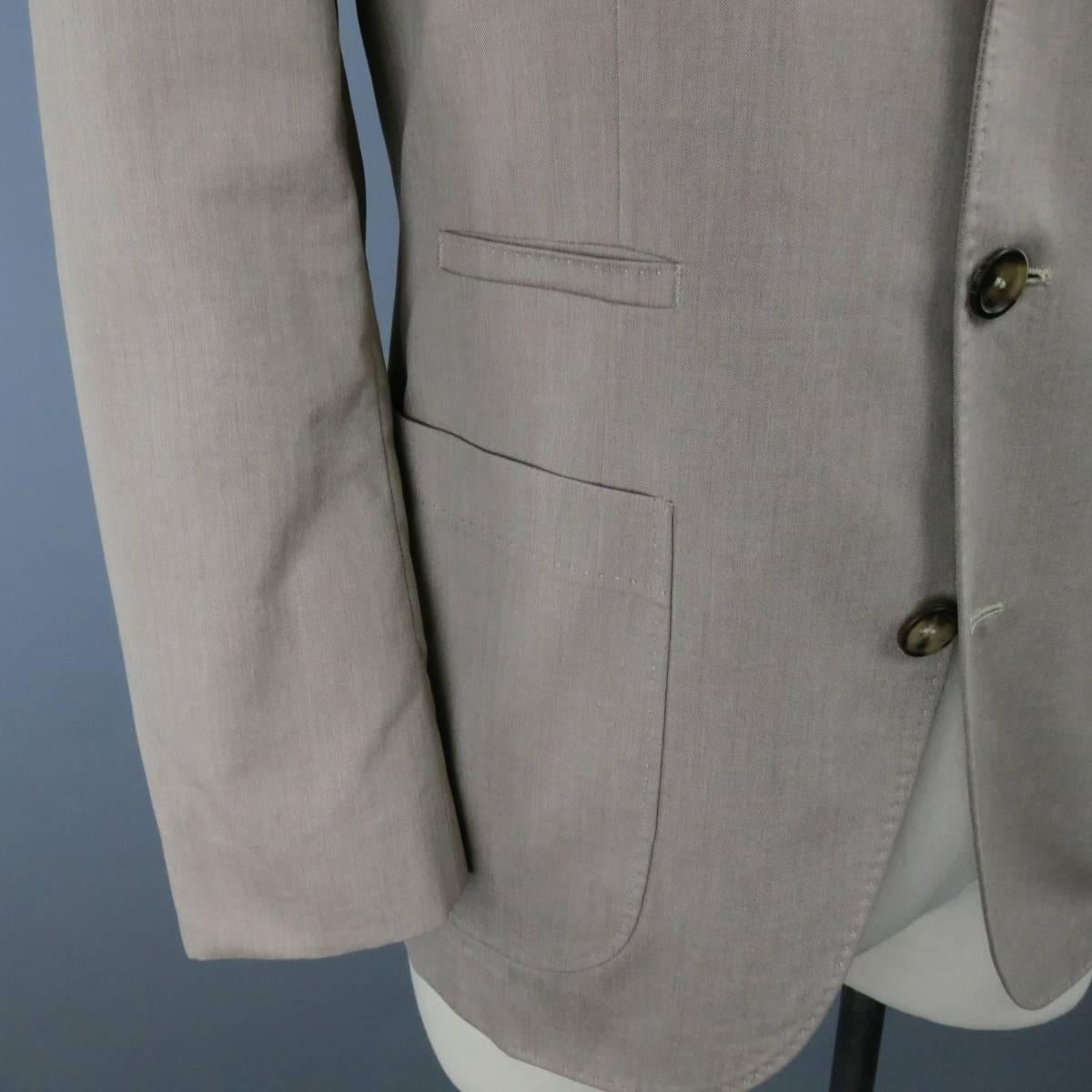 Gray Men's BRUNELLO CUCINELLI 36 Regular Khaki Cotton 3 Button Peak Lapel Sport Coat