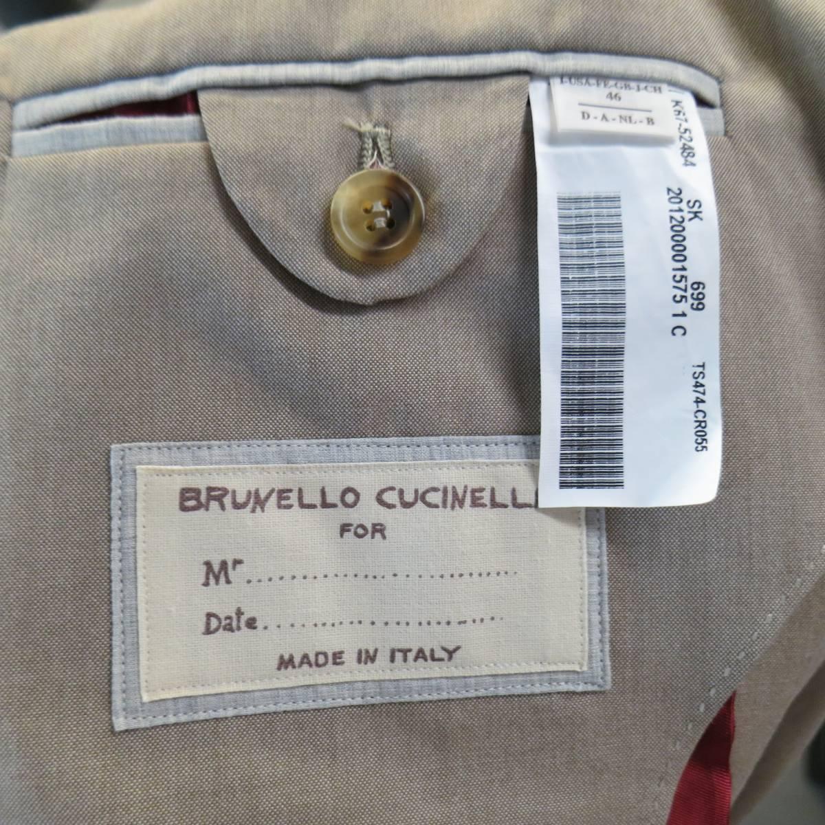 Men's BRUNELLO CUCINELLI 36 Regular Khaki Cotton 3 Button Peak Lapel Sport Coat 2