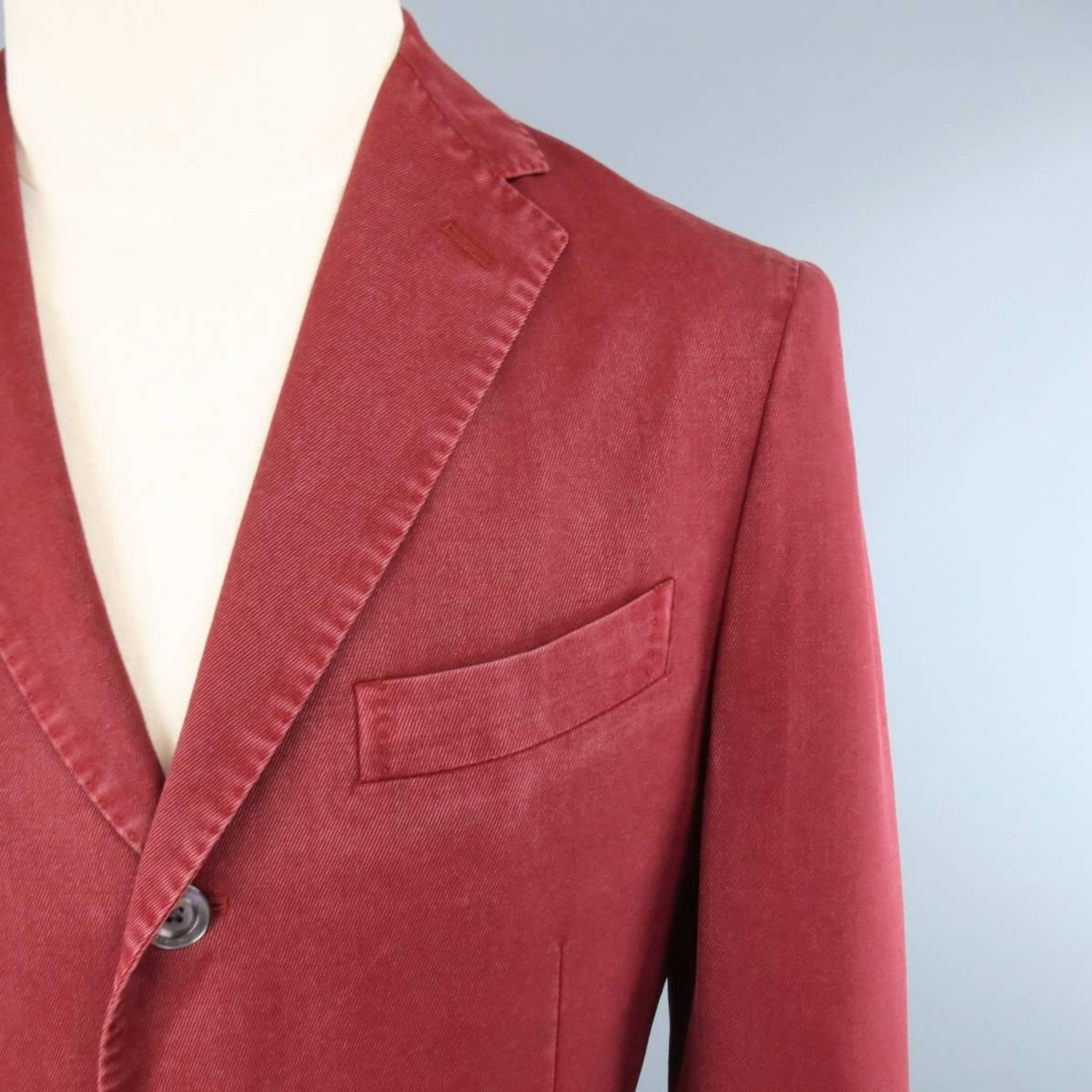 BOGLIOLI Sport Coat consists of wool material in a red color tone. Designed in a notch lapel collar and 3-button front. Detailed with a top pocket square, bottom patch pockets and 4-button cuffs. Single back vent and unconstructed lining. Made in