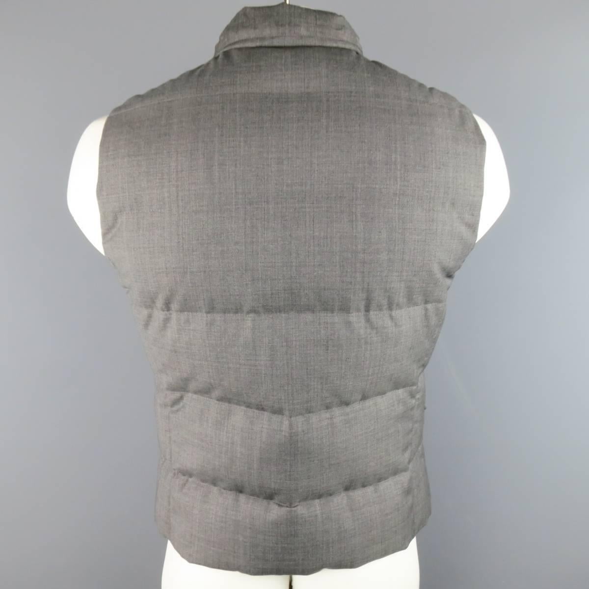 Gray Men's BRUNELLO CUCINELLI 40 Grey Quilted Wool Shawl Collar Puffer Vest