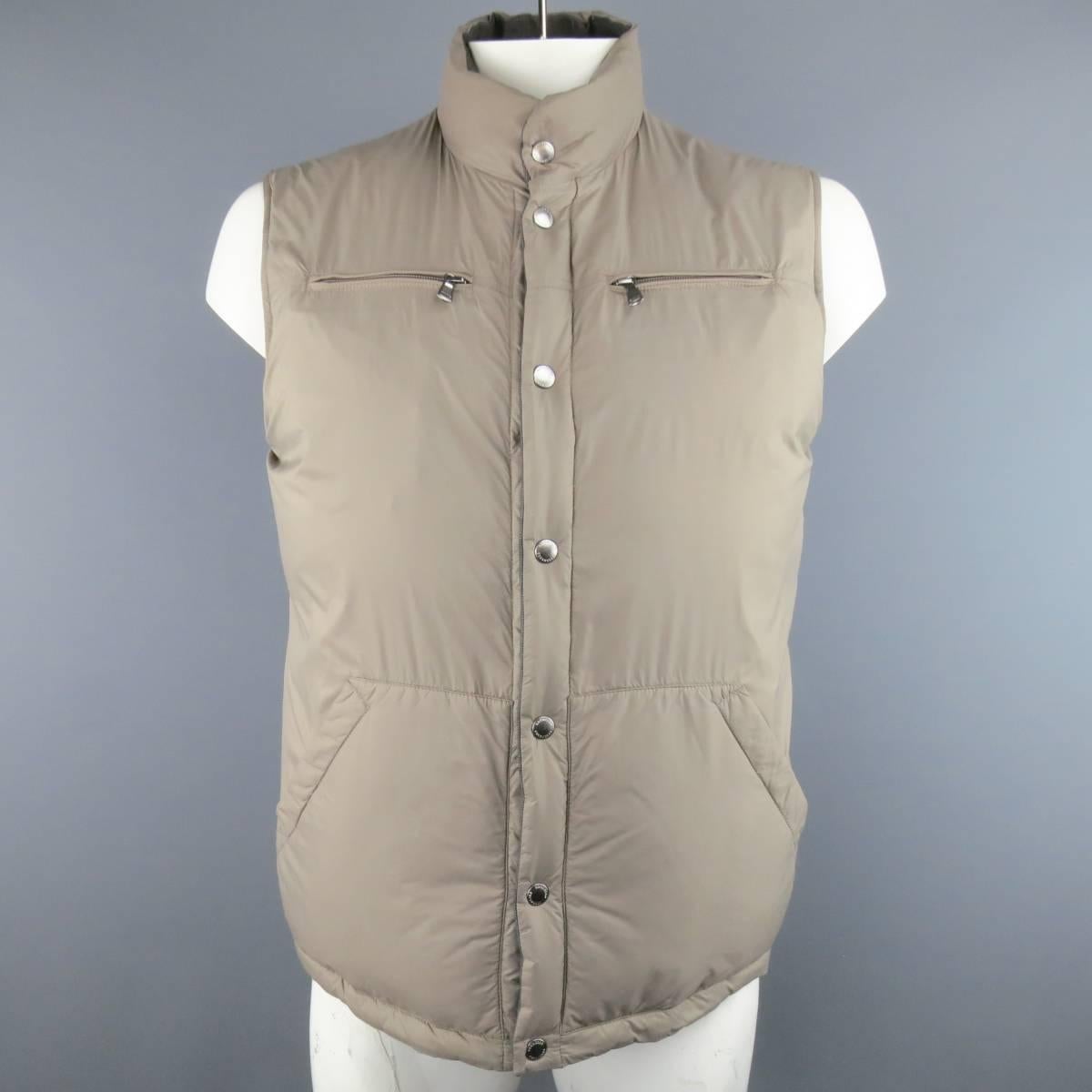 Men's BRUNELLO CUCINELLI 44 Grey / Khaki Quilted Cotton Reversible Puffer Vest 2