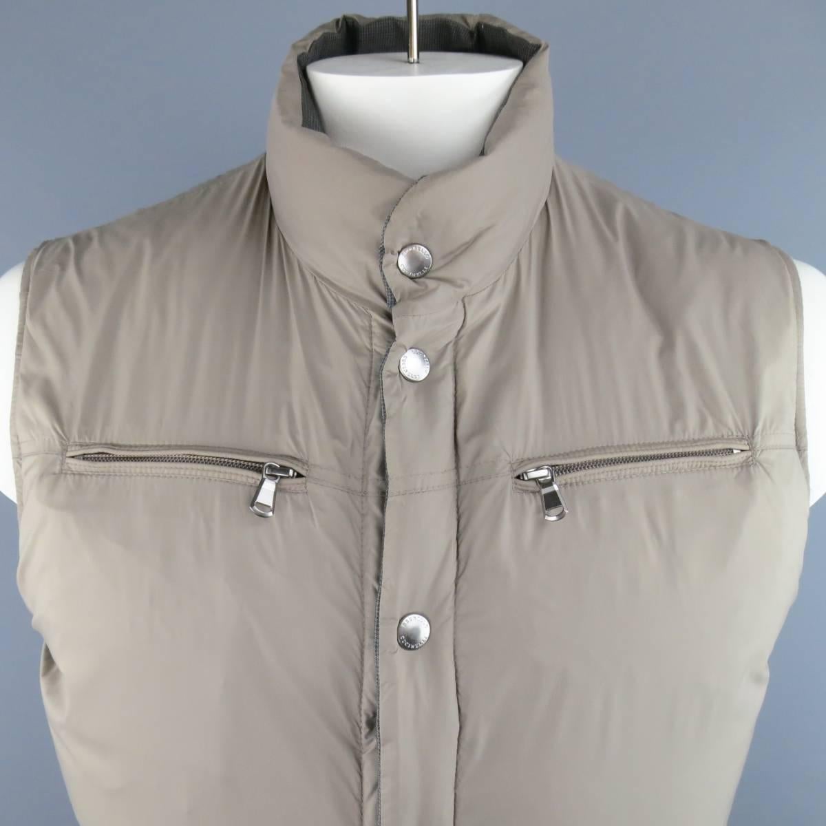 Men's BRUNELLO CUCINELLI 44 Grey / Khaki Quilted Cotton Reversible Puffer Vest 3