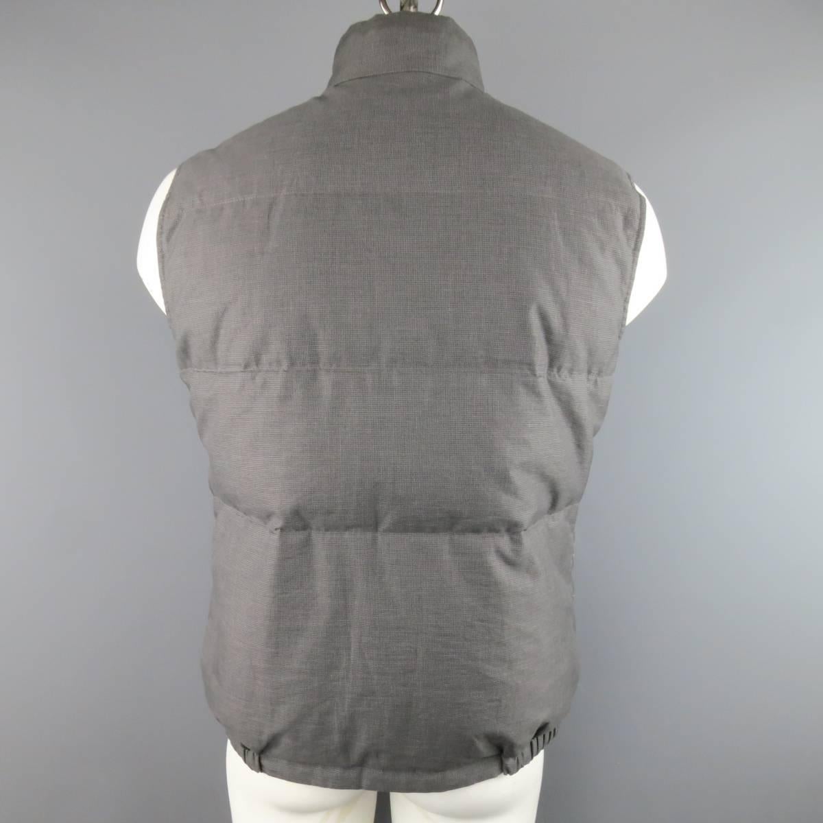 Men's BRUNELLO CUCINELLI 44 Grey / Khaki Quilted Cotton Reversible Puffer Vest In Excellent Condition In San Francisco, CA