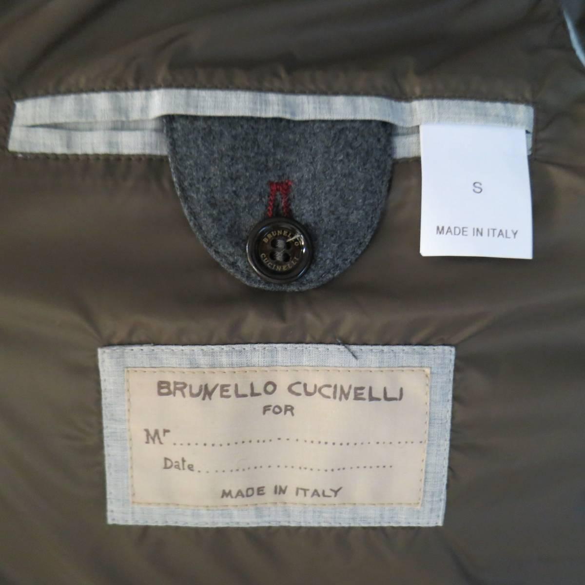 Men's BRUNELLO CUCINELLI S Grey Quilted Wool/ Silk/Cashmere Half Knit Puff Vest 2