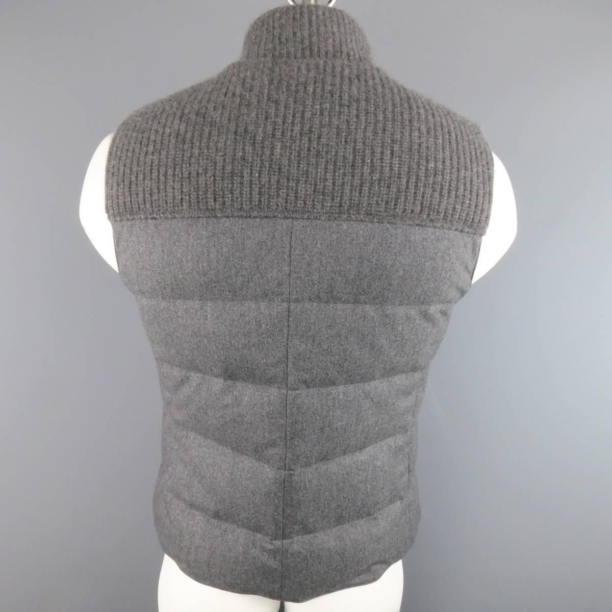Men's BRUNELLO CUCINELLI S Grey Quilted Wool/ Silk/Cashmere Half Knit Puff Vest 1