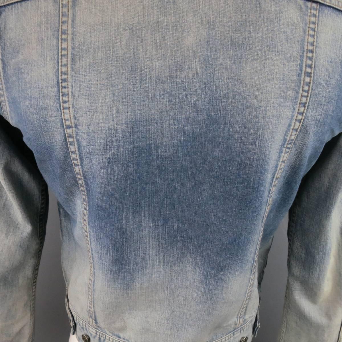 Men's DIOR HOMME 42 Blue Acid Washed Shrunken Denim Trucker Jacket 1