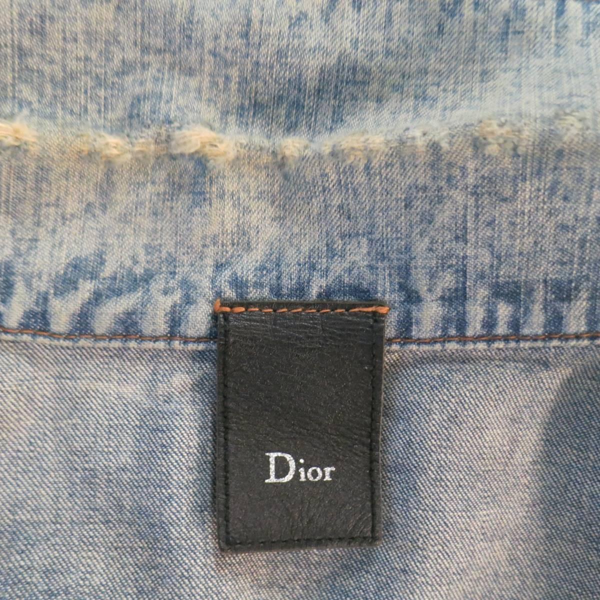 Men's DIOR HOMME 42 Blue Acid Washed Shrunken Denim Trucker Jacket 3