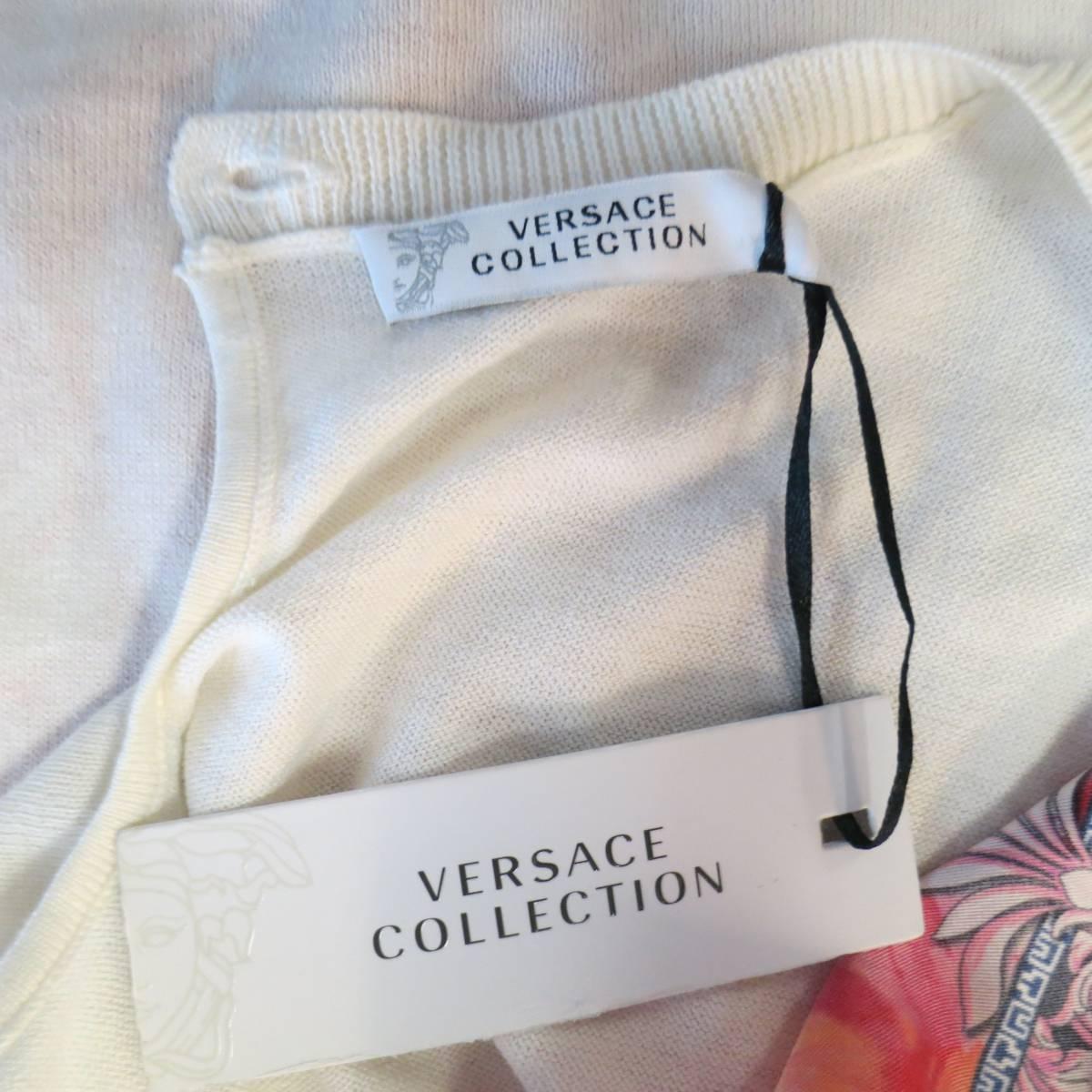 VERSACE Size 8 Pink Orange & Cream Print Silk / Cotton Vest 2