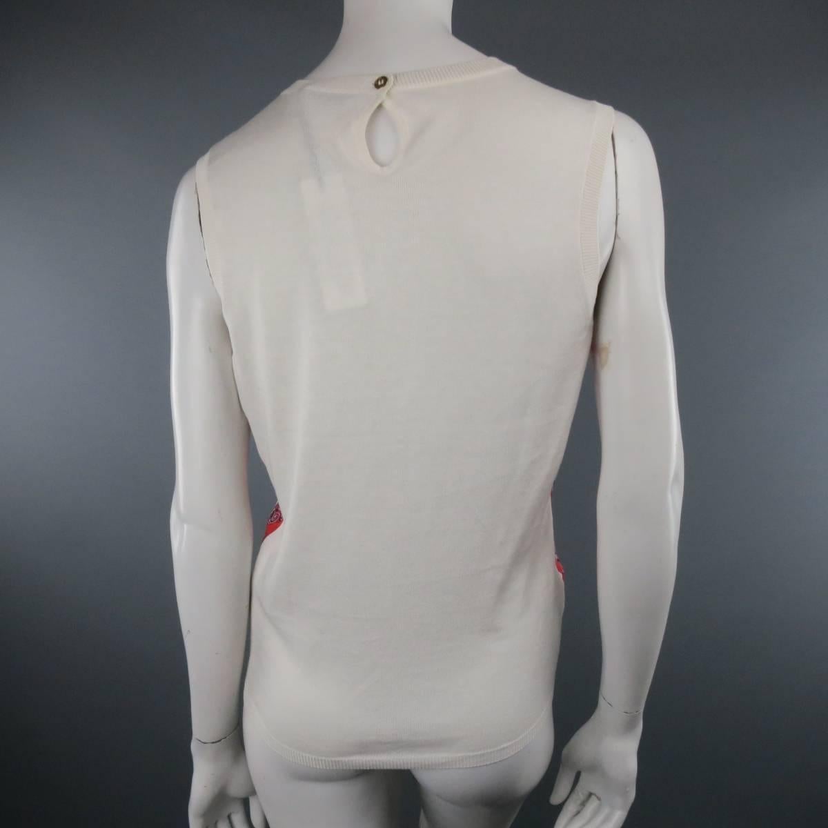 Women's VERSACE Size 8 Pink Orange & Cream Print Silk / Cotton Vest