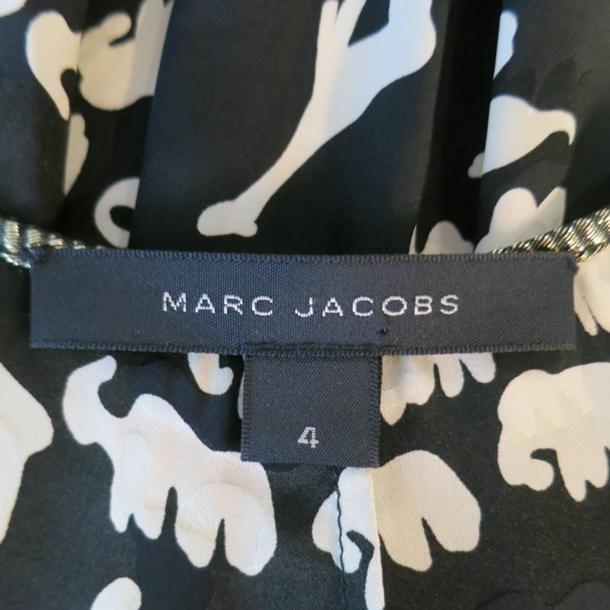 MARC JACOBS Size 4 Black & Beige Animal Print Cap Sleeve Wrap & Tie Blouse 4