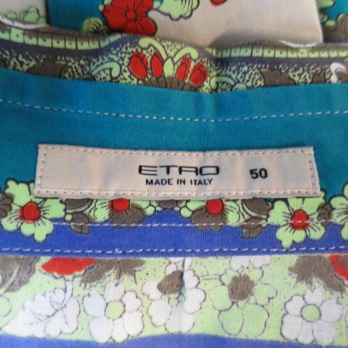 ETRO Shirt, Top, Blouse - Size 14 Blue & Green Floral Bandana Print Cotton 2