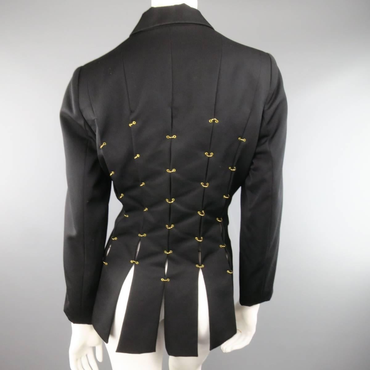 Vintage M.YOKO Size S Black Wool Gold Pierced Slit Jacket 2
