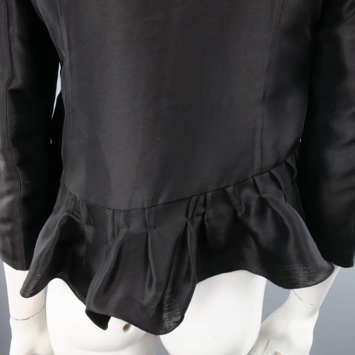 MARNI Size 2 Black Silk / Linen Asymmetrical Pleated A Line ZIp Jacket 4