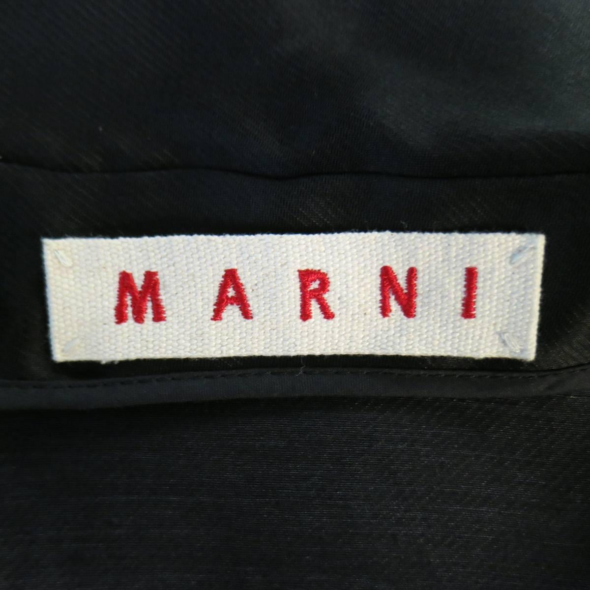 MARNI Size 2 Black Silk / Linen Asymmetrical Pleated A Line ZIp Jacket 5