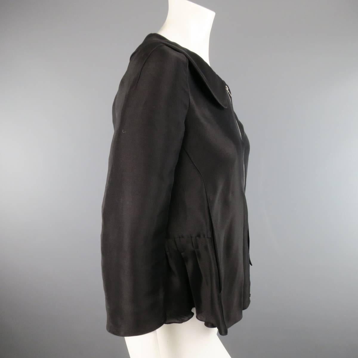 MARNI Size 2 Black Silk / Linen Asymmetrical Pleated A Line ZIp Jacket 2
