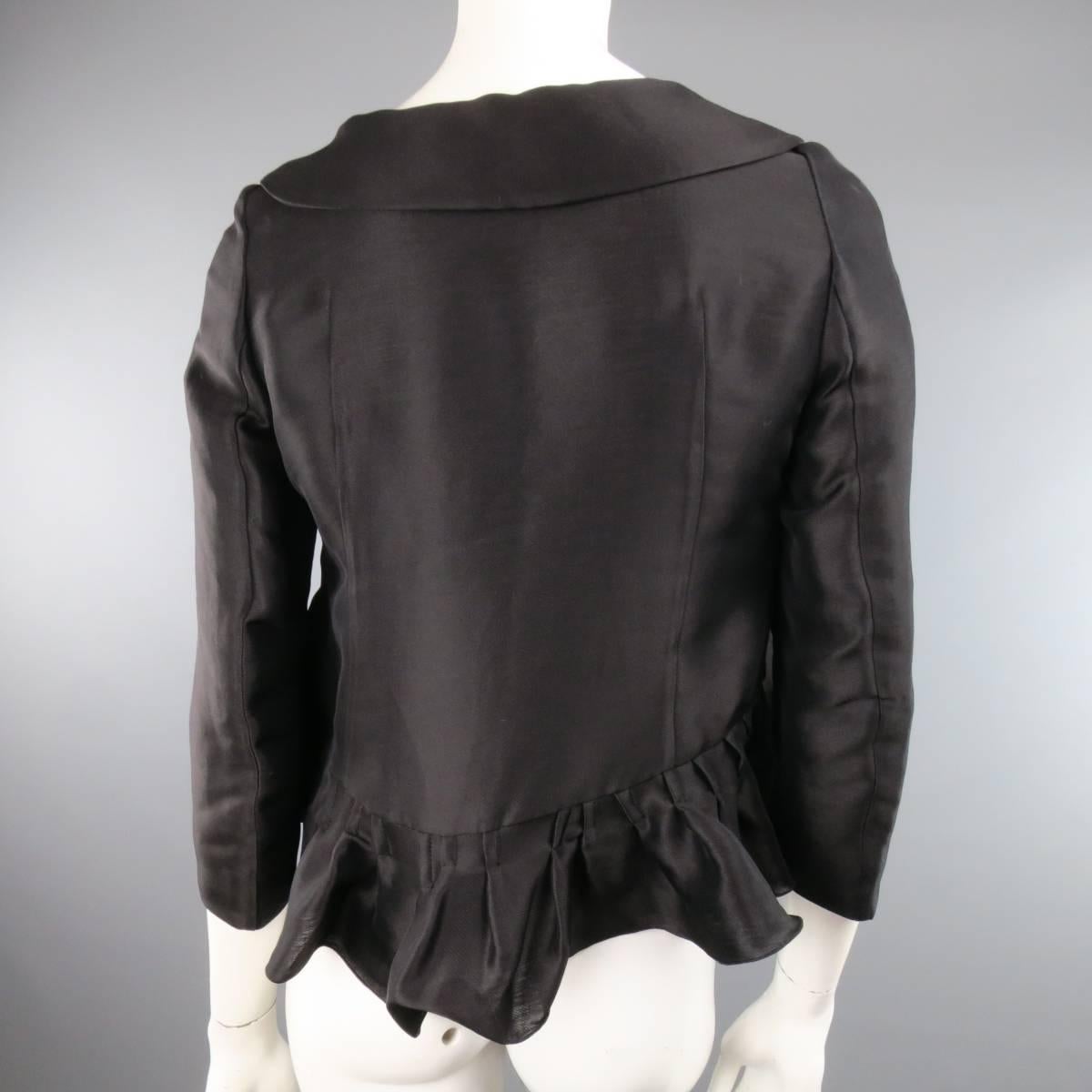MARNI Size 2 Black Silk / Linen Asymmetrical Pleated A Line ZIp Jacket 3