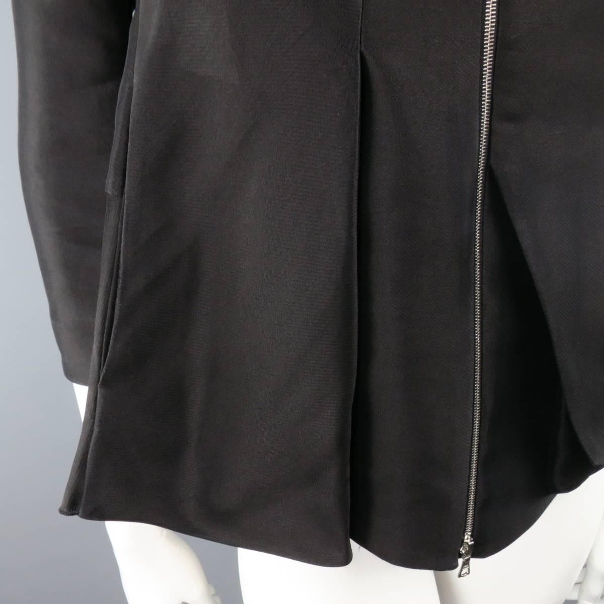 Women's MARNI Size 2 Black Silk / Linen Asymmetrical Pleated A Line ZIp Jacket