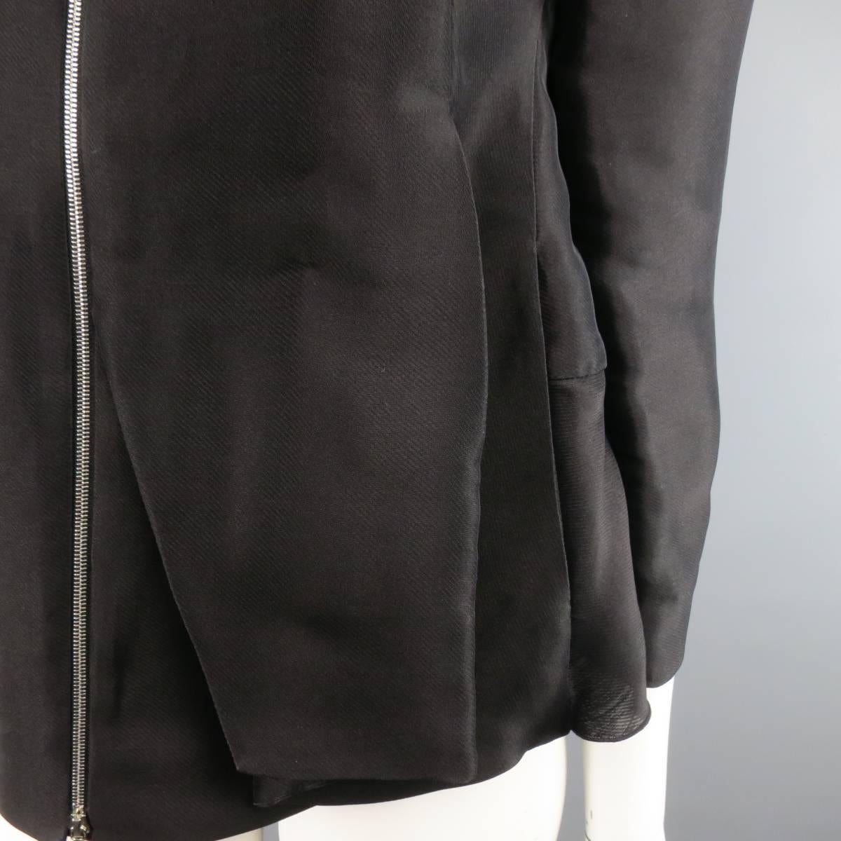 MARNI Size 2 Black Silk / Linen Asymmetrical Pleated A Line ZIp Jacket In Excellent Condition In San Francisco, CA
