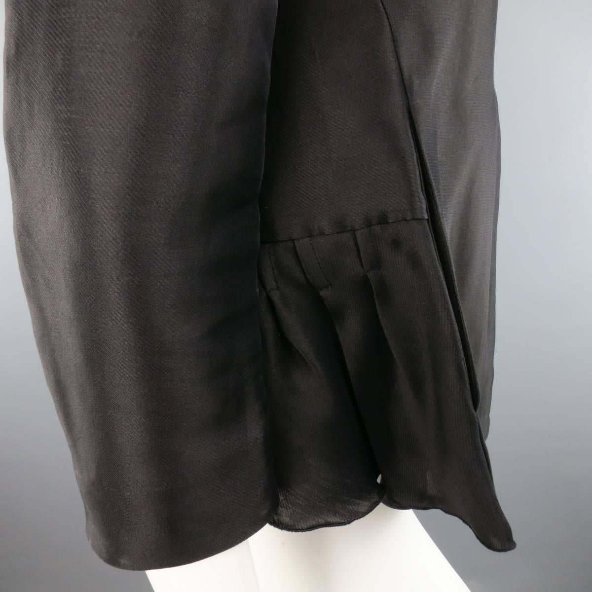 MARNI Size 2 Black Silk / Linen Asymmetrical Pleated A Line ZIp Jacket 1