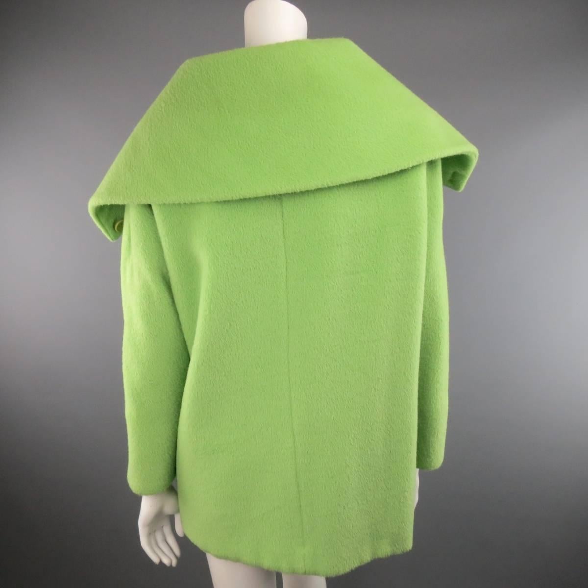 Women's ARMANI COLLEZIONI Size 10 Green Textured Wool Oversized Collar A line Coat