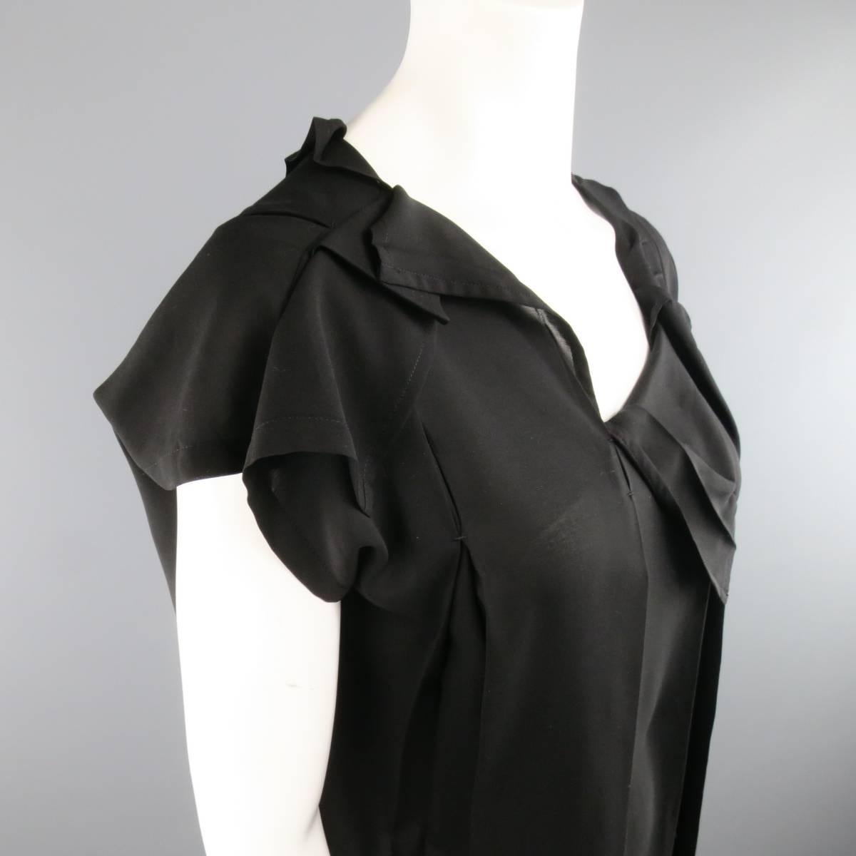 ISSEY MIYAKE Size L Black Asymmetrical Pleated Chiffon Blouse In Excellent Condition In San Francisco, CA