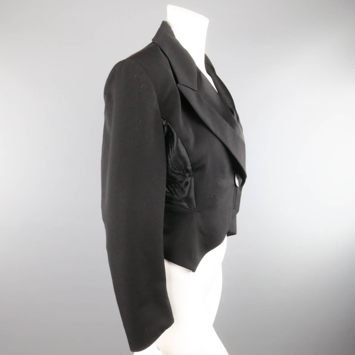 JOHN GALLIANO Size 6 Black Wool Satin Paneled Cropped Tuxedo Jacket 1