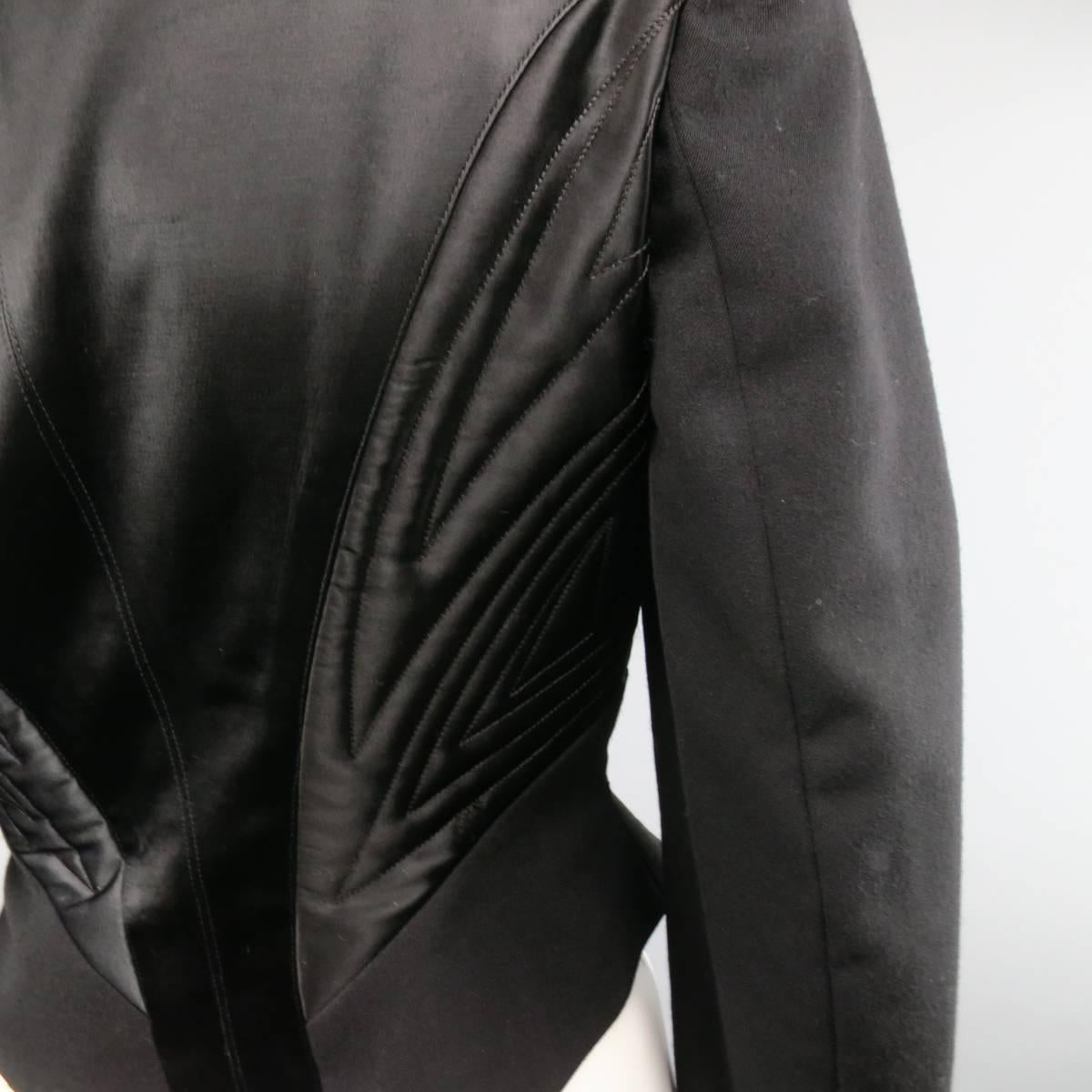 JOHN GALLIANO Size 6 Black Wool Satin Paneled Cropped Tuxedo Jacket 4