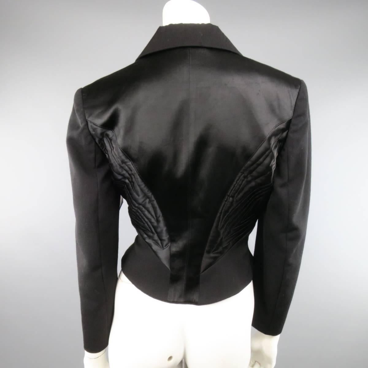 JOHN GALLIANO Size 6 Black Wool Satin Paneled Cropped Tuxedo Jacket 2