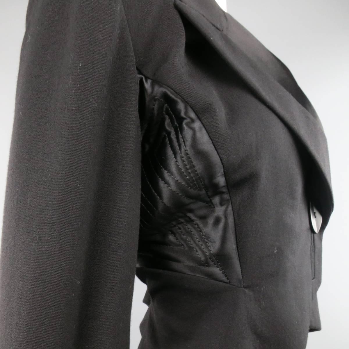 Women's JOHN GALLIANO Size 6 Black Wool Satin Paneled Cropped Tuxedo Jacket