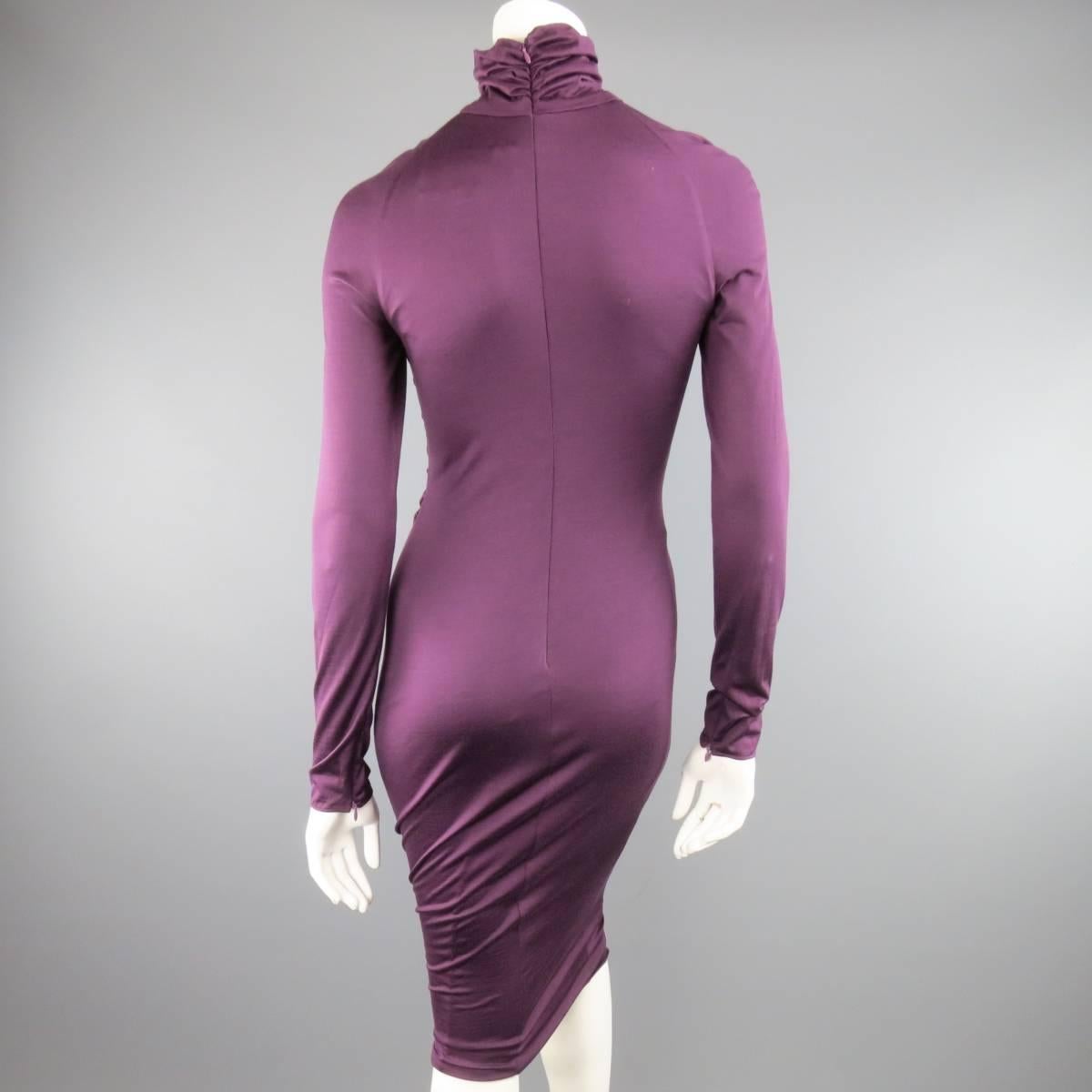 GIAMBATTISTA VALLI Size XS Violet Purple Draped Turtleneck Bodycon Midi Dress 2