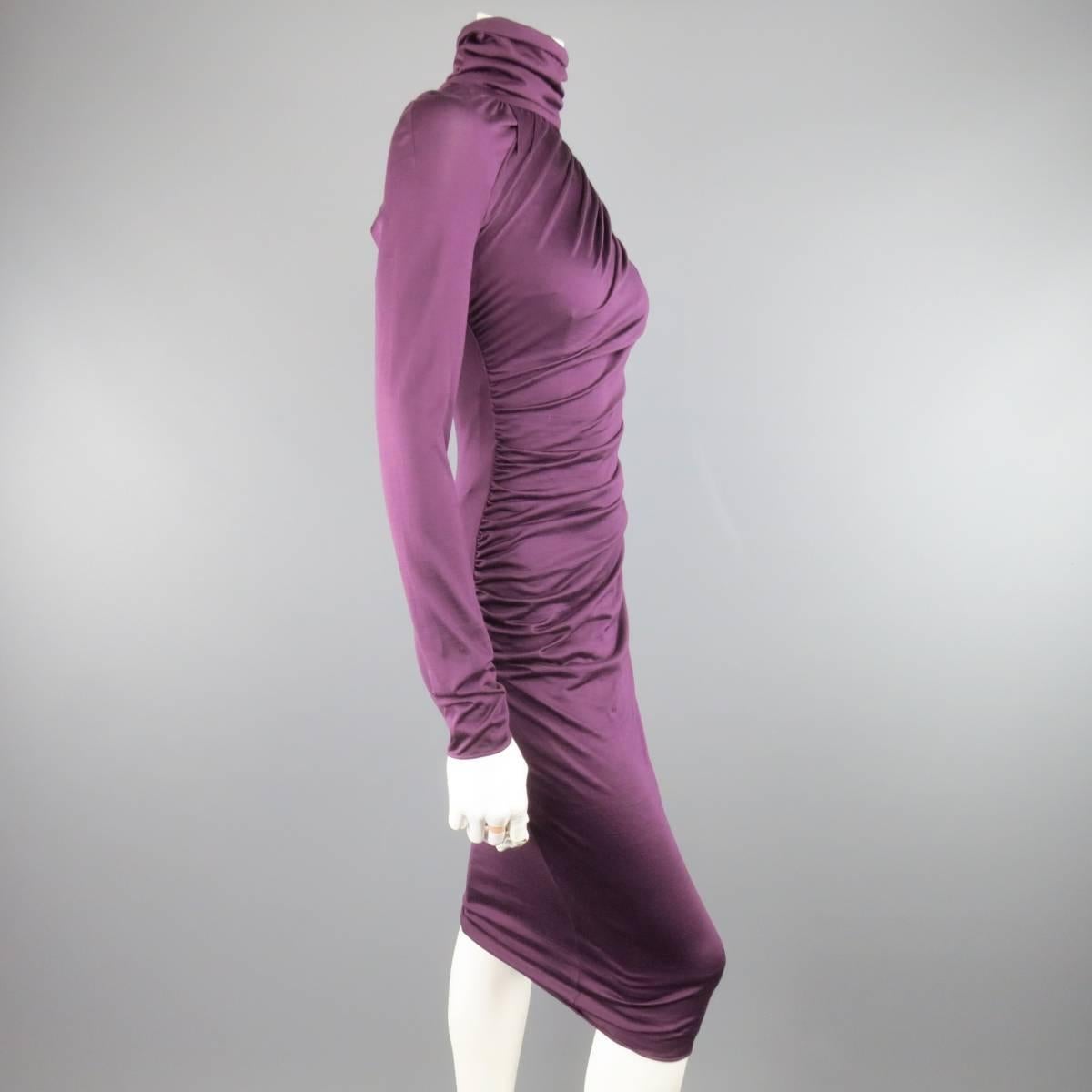 Women's GIAMBATTISTA VALLI Size XS Violet Purple Draped Turtleneck Bodycon Midi Dress