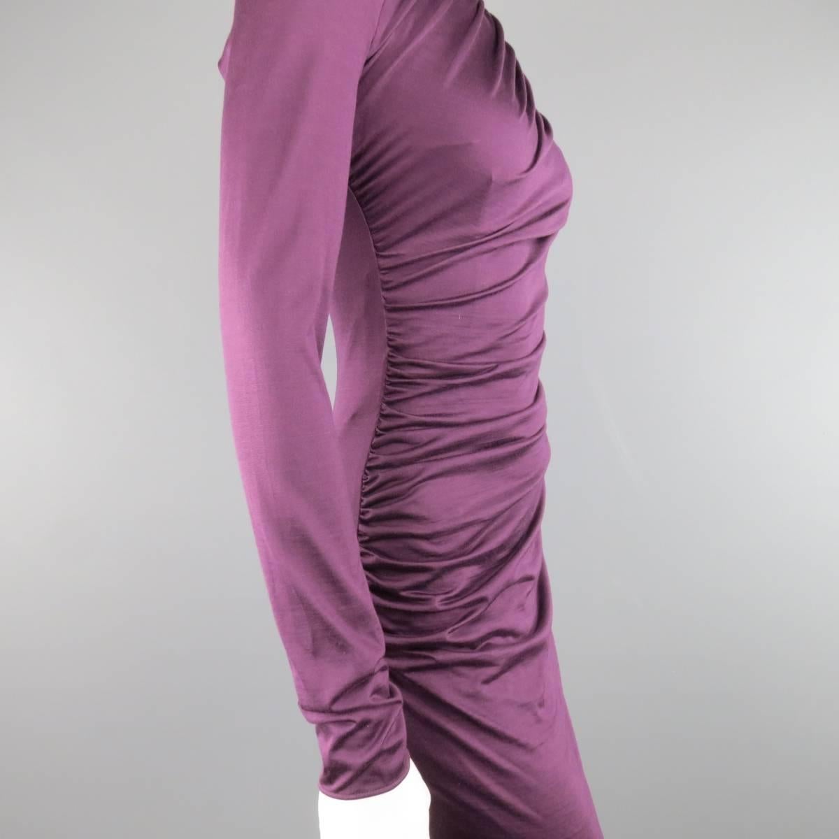 GIAMBATTISTA VALLI Size XS Violet Purple Draped Turtleneck Bodycon Midi Dress 1