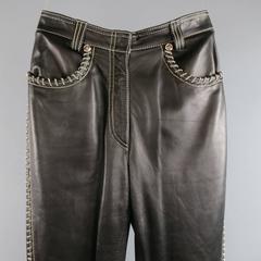 GIANNI VERSACE Jean 2 Black & Silver Contrast Stitch Leather Chain Piping