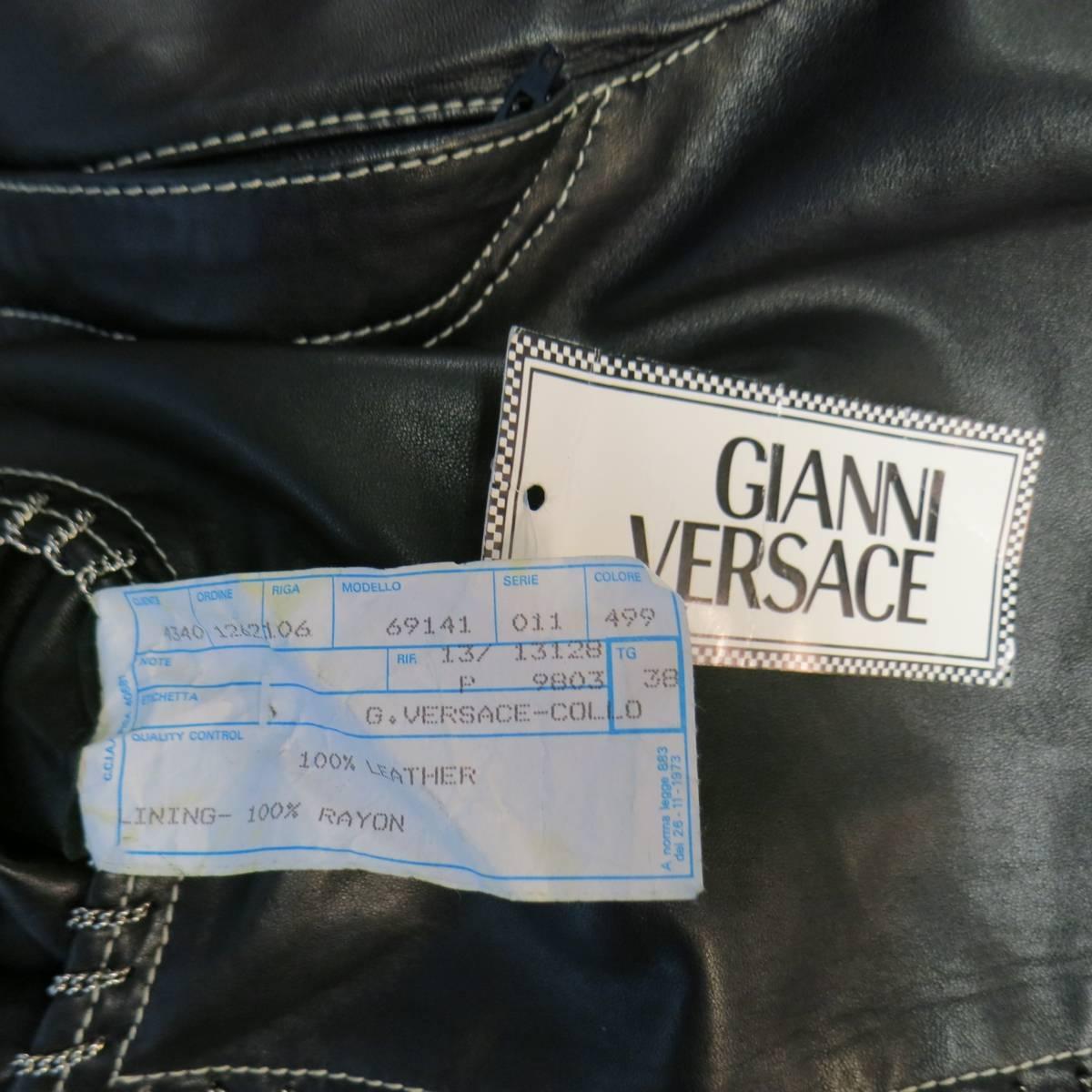 GIANNI VERSACE Jean 2 Black & Silver Contrast Stitch Leather Chain Piping 4