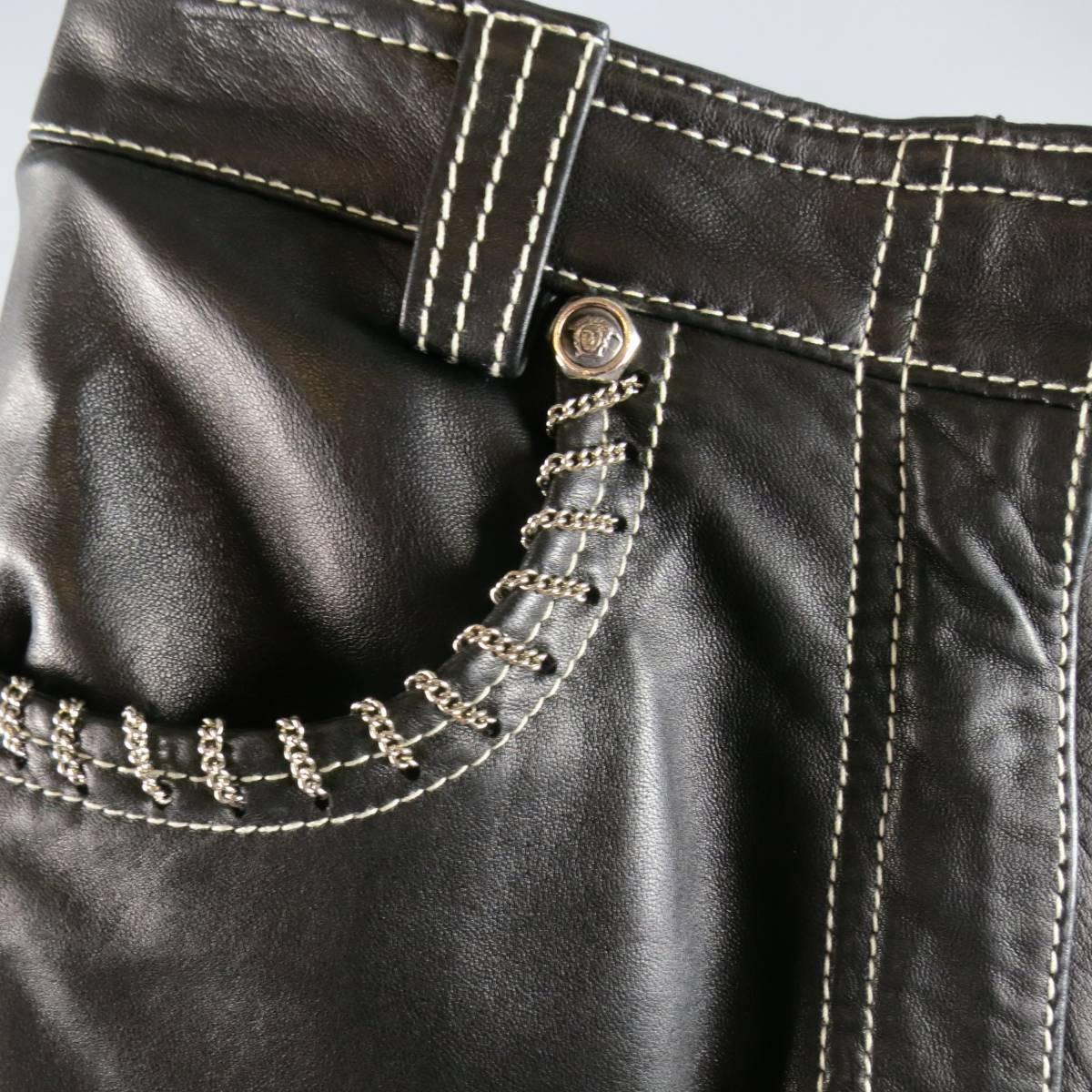 contrast stitch leather pants