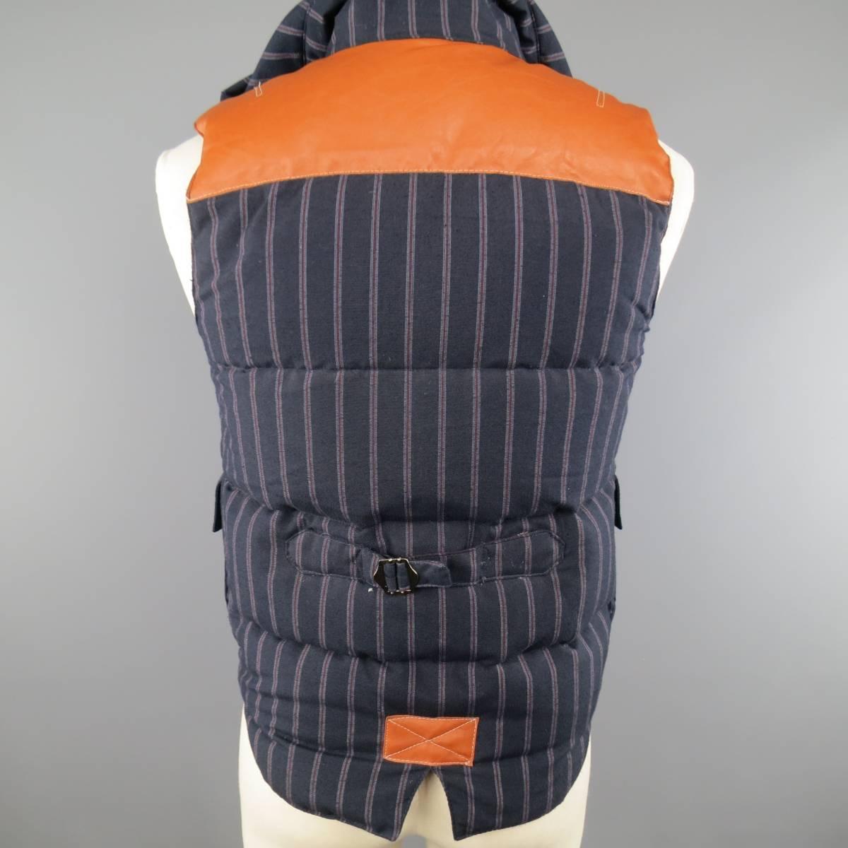 Men's JUNYA WATANABE 40 Navy Striped Wool / Mohair Quilted Down Vest 2