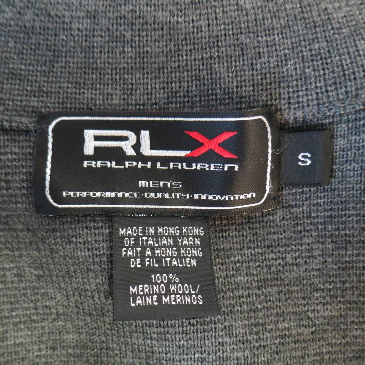 RLX by RALPH LAUREN S Grey Knitted Merino Wool Tan Leather Jacket 1