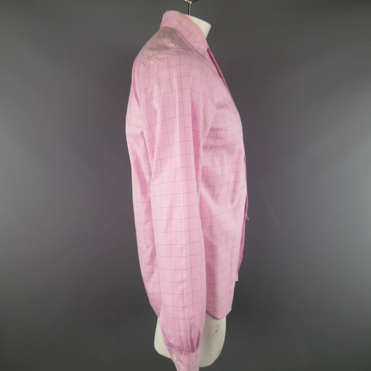 JUNYA WATANABE Size L Pink & Blue Window Pane Cotton Long Sleeve Shirt 2012 1