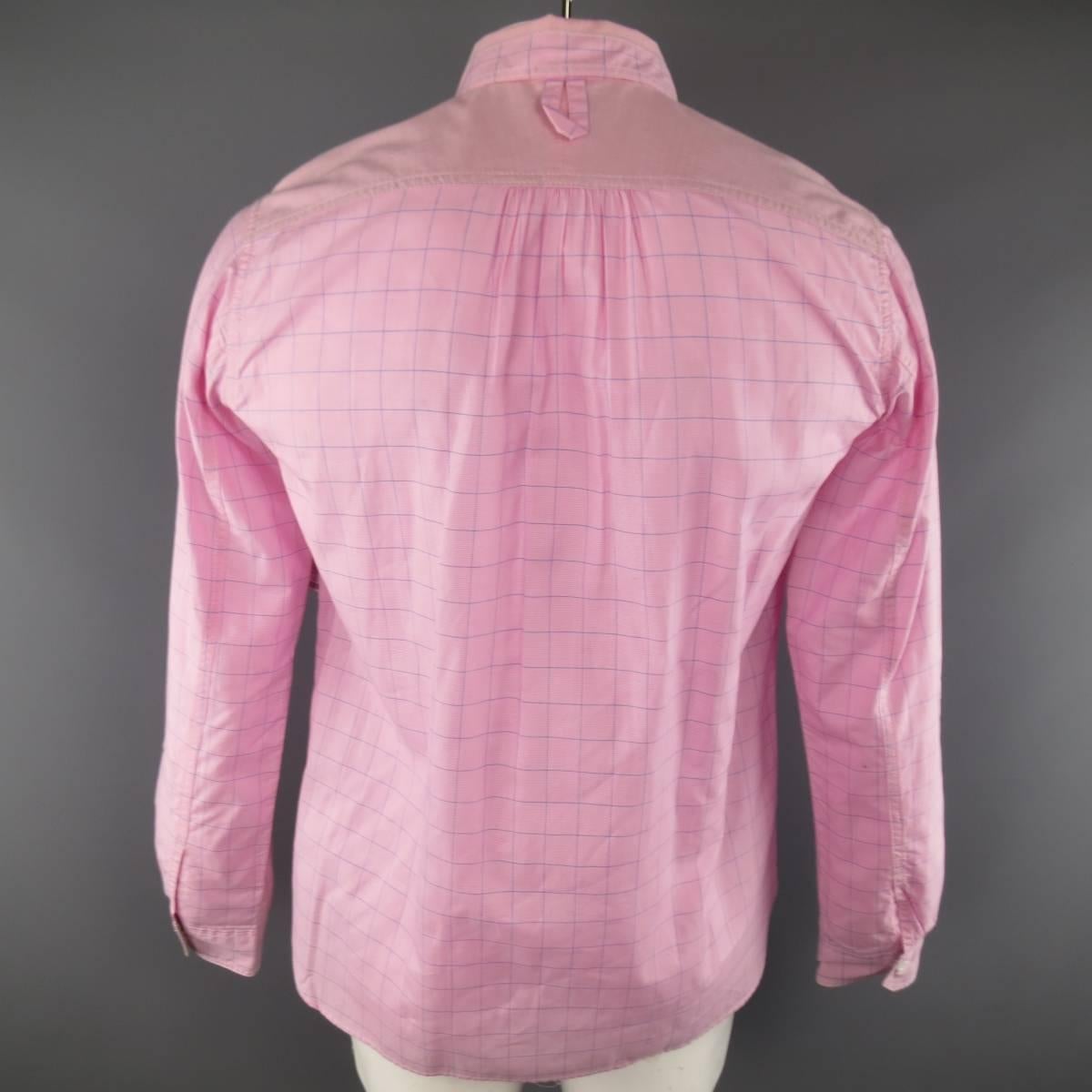 JUNYA WATANABE Size L Pink & Blue Window Pane Cotton Long Sleeve Shirt 2012 2