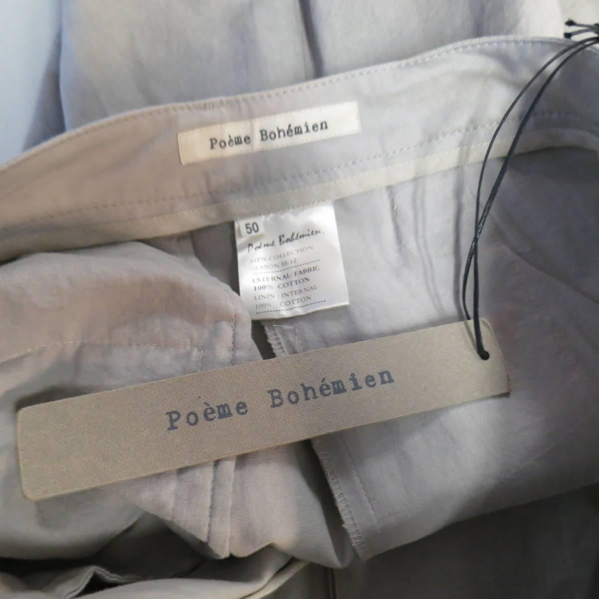 Men's POEME BOHEMIEN Size 34 Light Grey Washed Dyed Cotton Dress Pants In Excellent Condition In San Francisco, CA