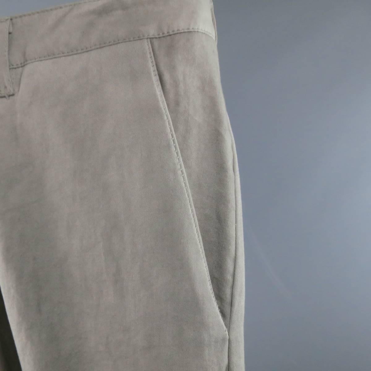 POEME BOHEMIEN pants in a light gray wash dyed cotton twill featuring a button fly and straight leg. Made in Italy.
 
Excellent  Pre-Owned Condition.
Marked: 38
 
Measurements:
 
Waist: 38 in.
Rise: 11.5 in.
Inseam: 32 in.