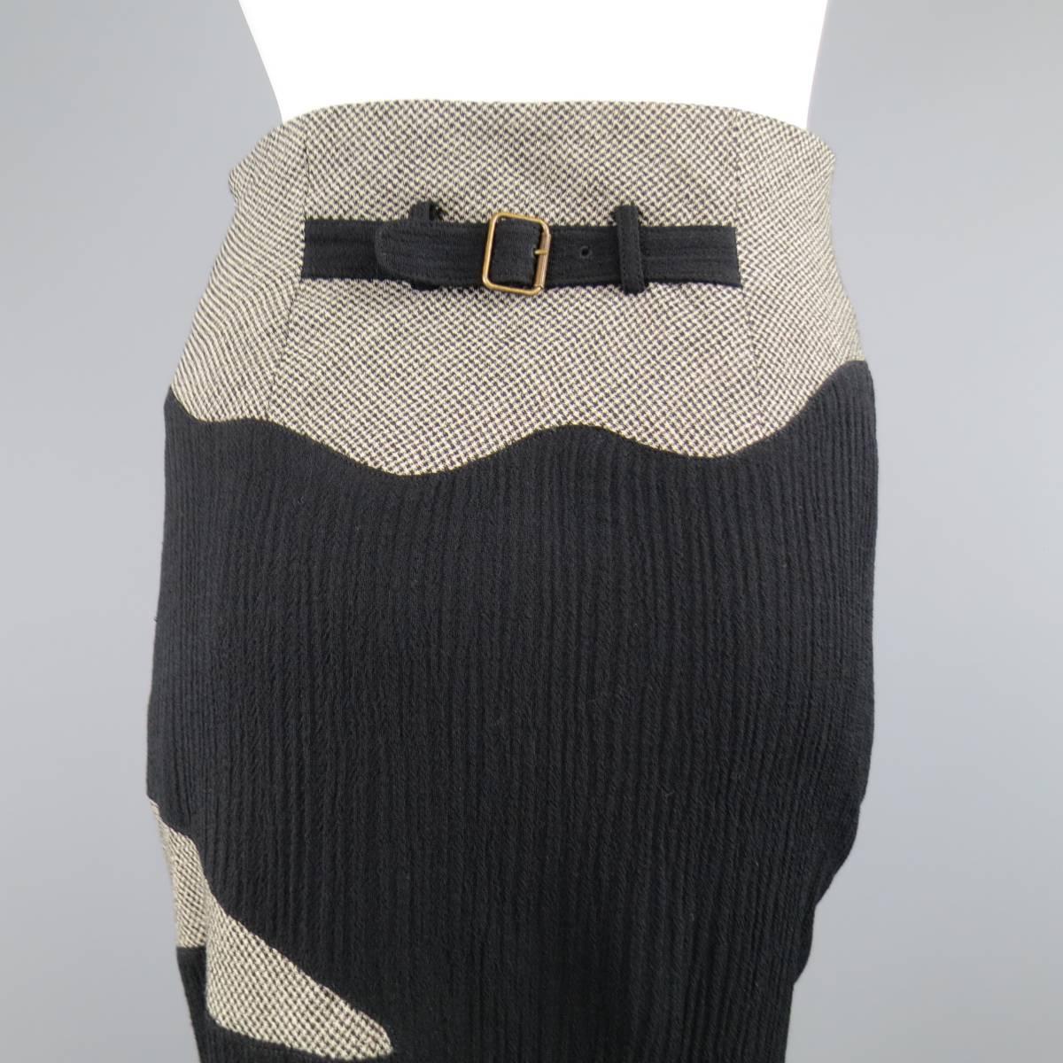 Vintage MATSUDA Size 4 Black Textured Wool / Nylon & Houndstooth Flare Skirt 3